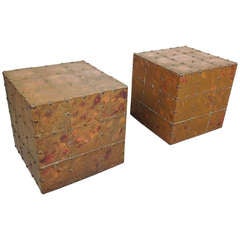 Pair of Vintage Copper Clad Cube Side or End Tables