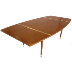 Mid Century 8 ft. Walnut Surfboard Shaped Dining Table with Brass Inlays