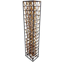 Vintage Arthur Umanoff Iron and Leather 48 Bottle Wine Rack