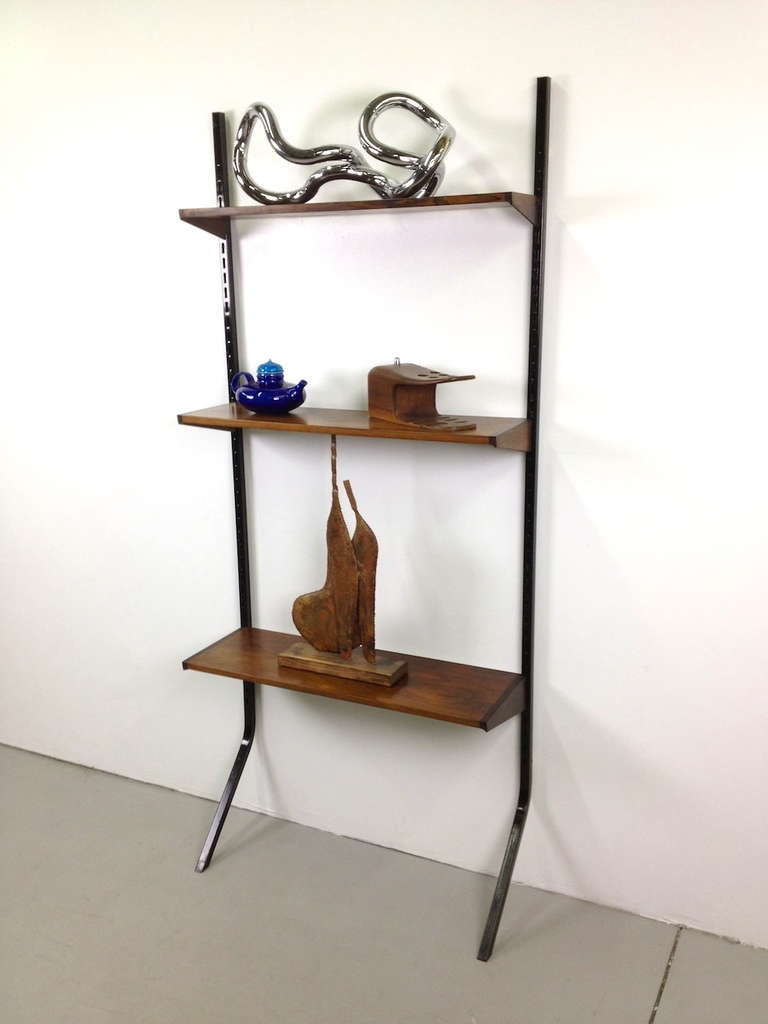 Mid-20th Century Danish Modern Rosewood Freestanding 3 Shelf Bookshelf Wall Unit