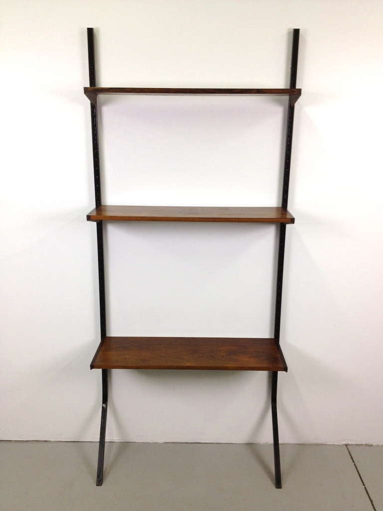 Danish Modern Rosewood Freestanding 3 Shelf Bookshelf Wall Unit 1