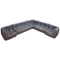 Exceptional Five-Piece Gray Leather Ligne Roset Togo Sofa by Michel Ducaroy