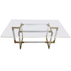 Charles Hollis Jones Metric Line Brass and Lucite Desk or Dining Table