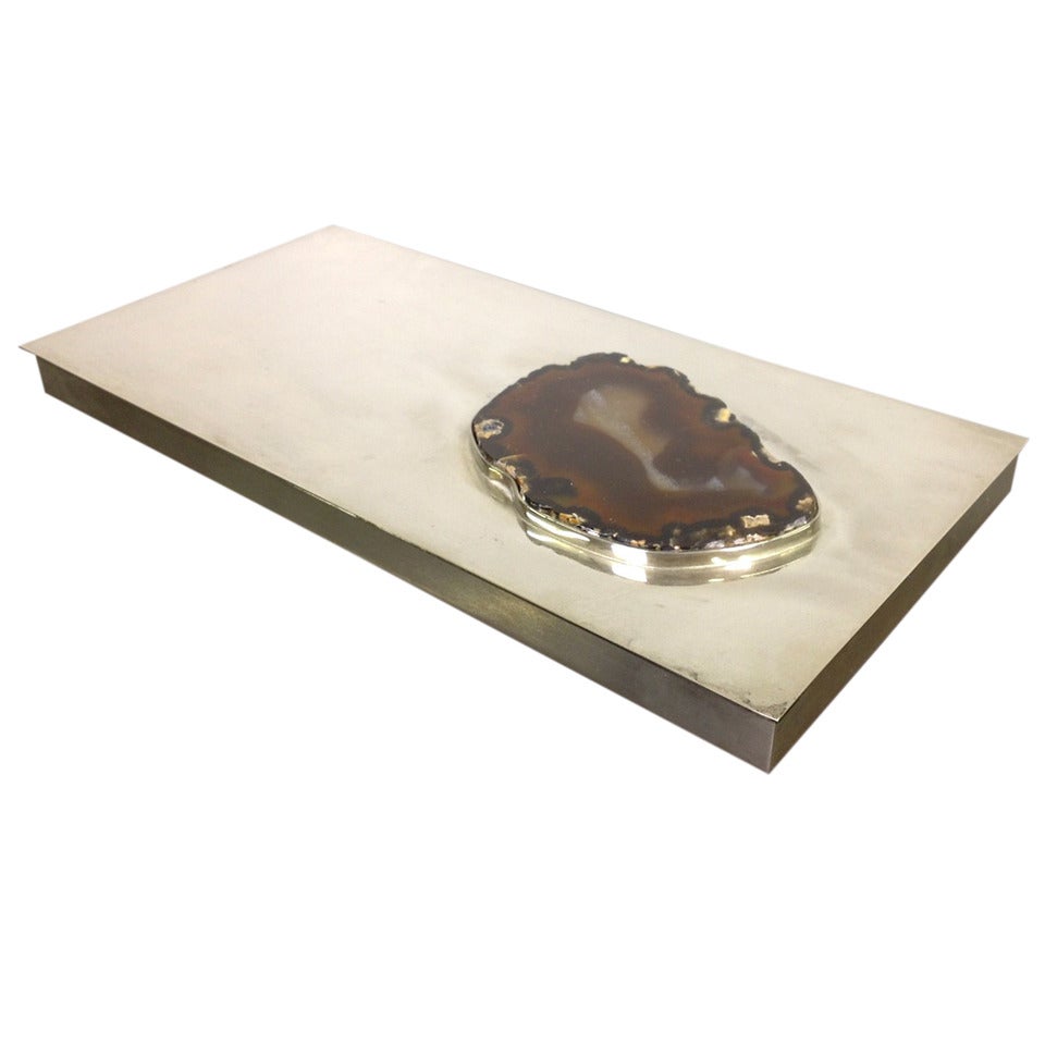 Exceptional Chrome Desk Top Letter Envelope Holder with Inset Agate