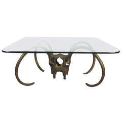 Exceptional Brass Ibex Rams Head Cocktail Coffee Table
