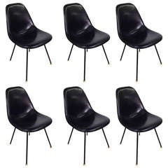 Exceptional Set of 6 Black Charles Eames for Herman Miller Upholstered Fiberglass Shell Dining Chairs