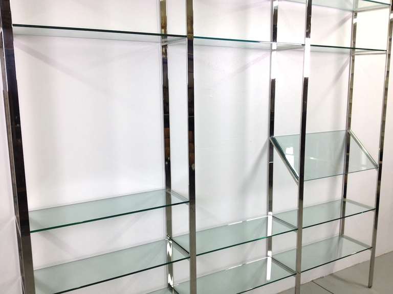 3 Section Flat Bar Chrome and Glass Wall Unit by Milo Baughman for Thayer Coggin 5