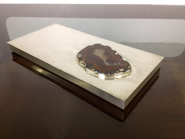 American Exceptional Chrome Desk Top Letter Envelope Holder with Inset Agate