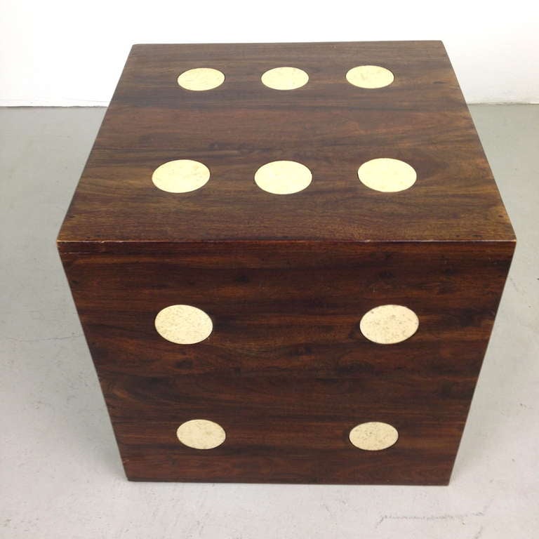 Beautiful Cocobolo and Inset Marble Dice Cube Side Table.  Some age appropriate scratches as pictured.