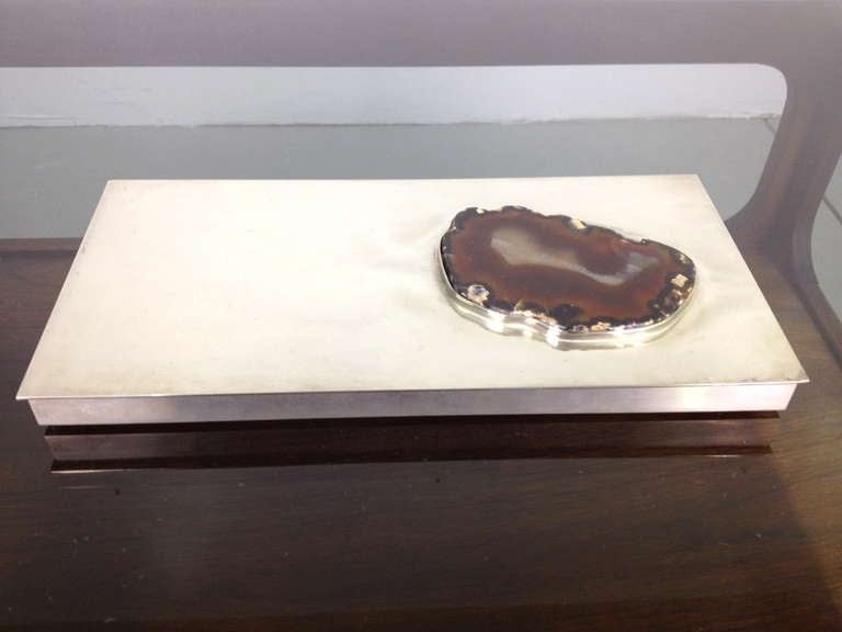 Exceptional Chrome Desk Top Letter Envelope Holder with Inset Agate In Excellent Condition In Long Beach, CA
