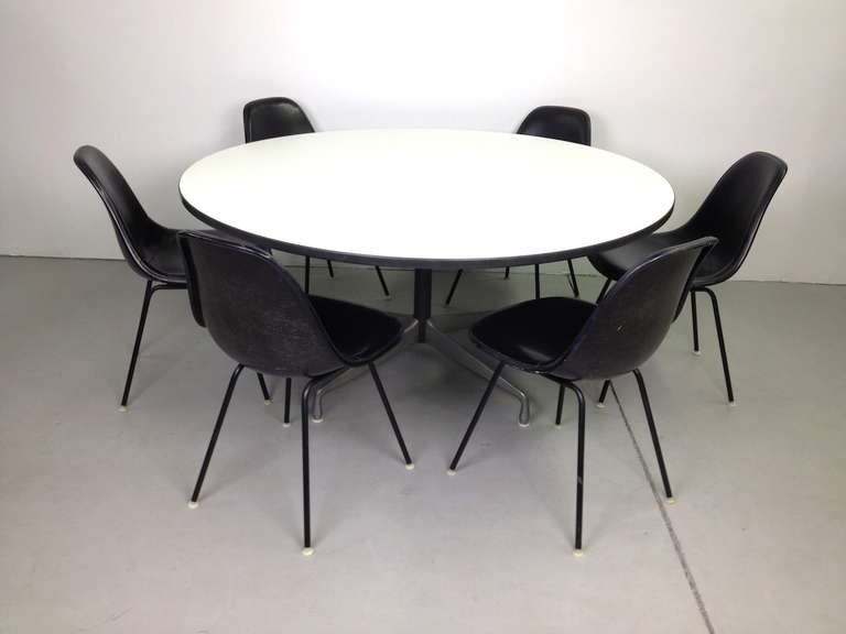 American Charles Eames Herman Miller Aluminum Group Round Conference Dining Table with White Laminate Top
