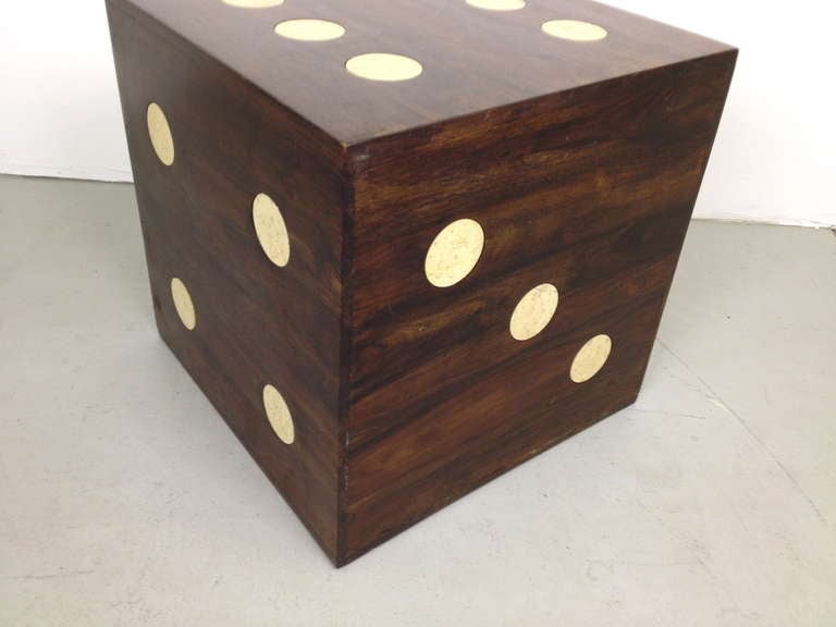 Unknown Beautiful Cocobolo and Inset Marble Dice Cube Side Table
