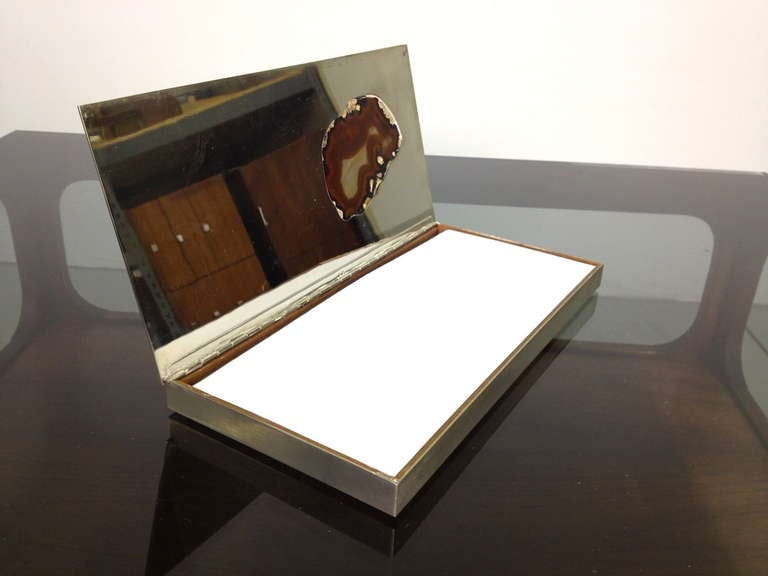 Exceptional Chrome Desk Top Letter Envelope Holder with Inset Agate 1