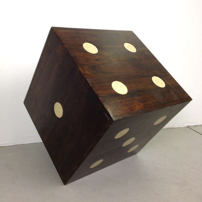 Mid-20th Century Beautiful Cocobolo and Inset Marble Dice Cube Side Table