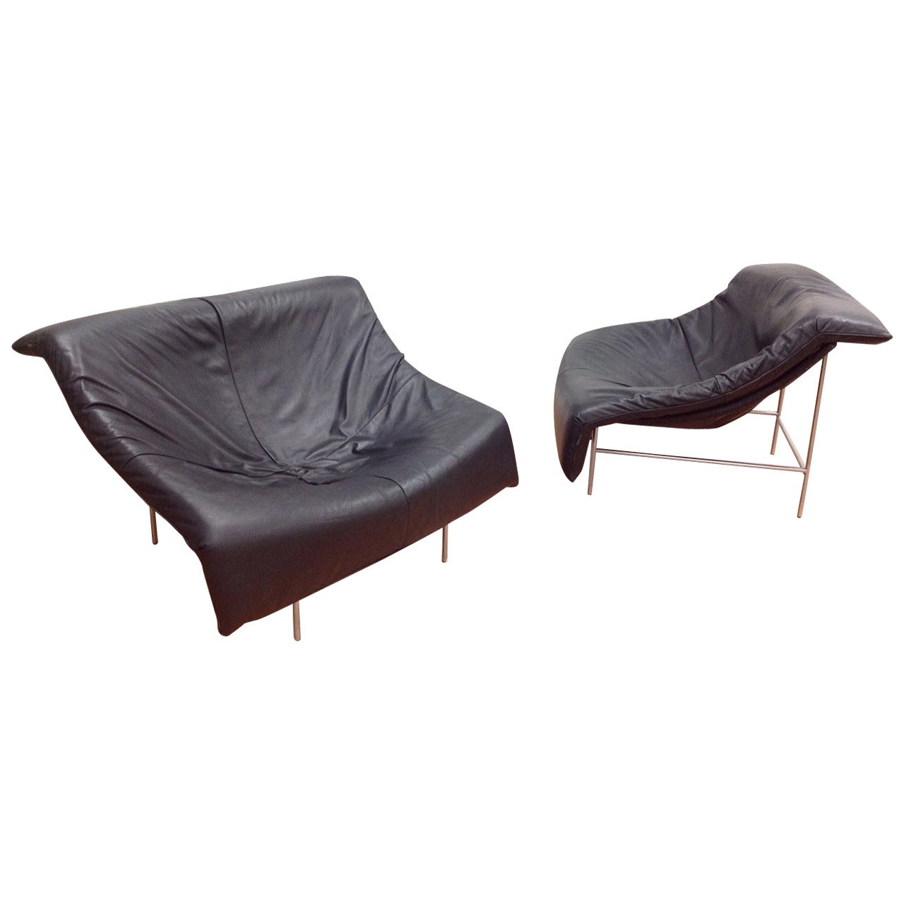 Rare Pair of Montis Leather Butterfly Lounge Chairs by Gerard Van Den Berg
