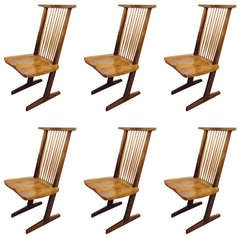 Set of 6 Vintage Hand Crafted Conoid Dining Chairs After George Nakashima