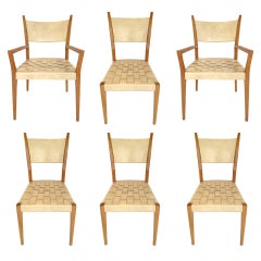 Set of 6 Paul McCobb Woven Leather Dining Chairs
