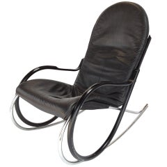 Paul Tuttle "Nonna" Chrome and Leather Rocking Chair by Strassle Switzerland