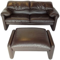 Vico Magistretti Maralunga Leather Sofa + Ottoman by Atelier International