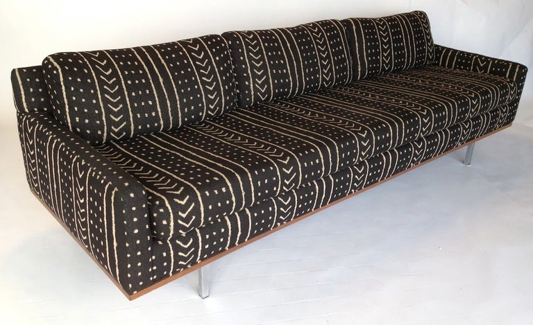 Exceptional 8 Foot Milo Baughman Upholstered Sofa with Chrome Legs
