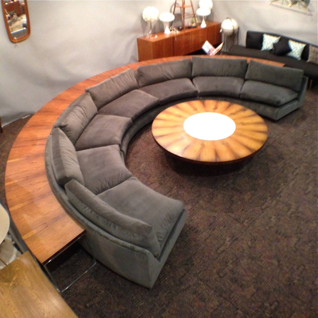 American Complete Milo Baughman Thayer Coggin Half Circle Sectional Sofa and Table Set