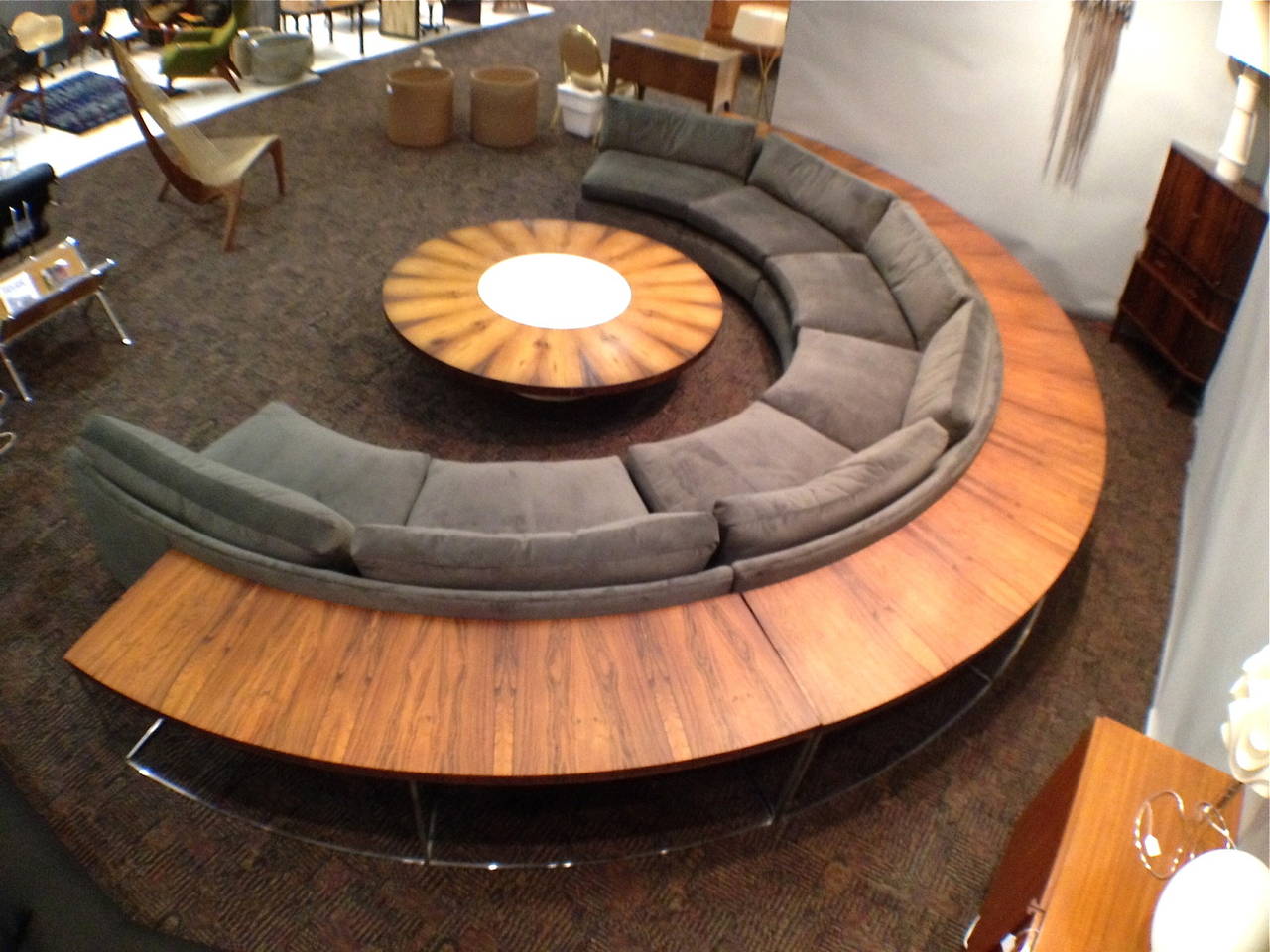 Complete Milo Baughman Thayer Coggin Half Circle Sectional Sofa and Table Set In Excellent Condition In Long Beach, CA