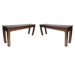 Pair of Karl Springer Style Raffia Wrapped Console Tables