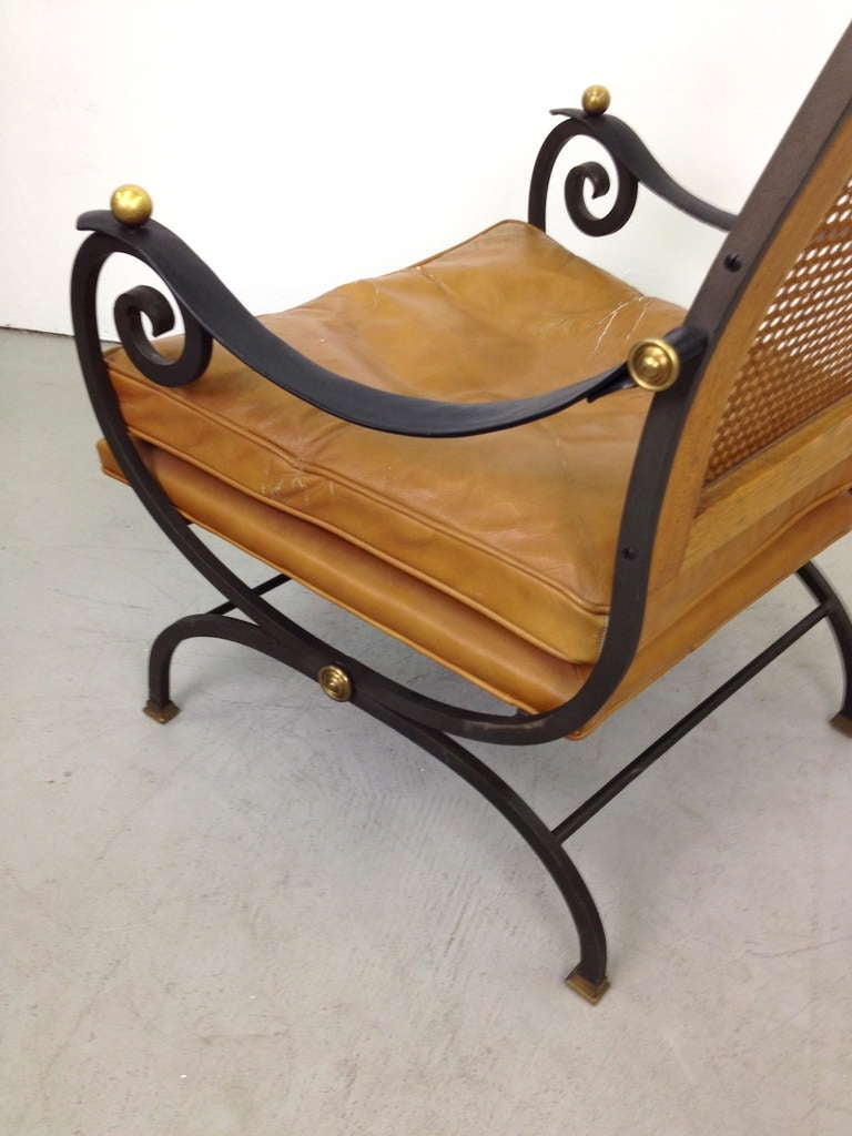Elegant Iron Wood Brass Leather Wicker Lounge Chair 3