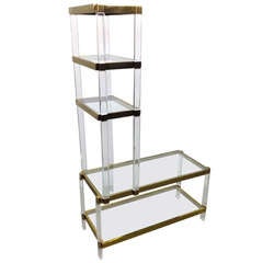 Charles Hollis Jones Metric Line Lucite Brass and Glass Etagere
