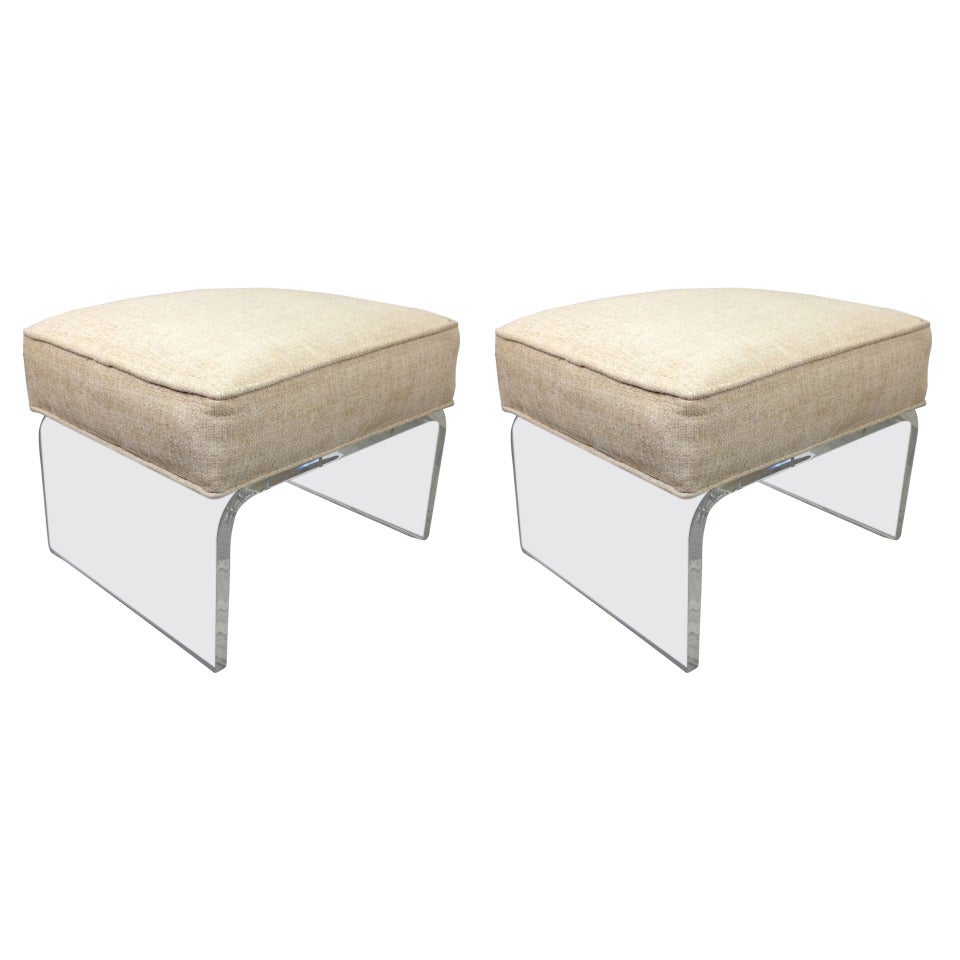 Pair of Lucite Footstool Stools or Ottomans