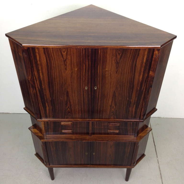 Exceptional Danish Modern Rosewood Corner Cabinet 1