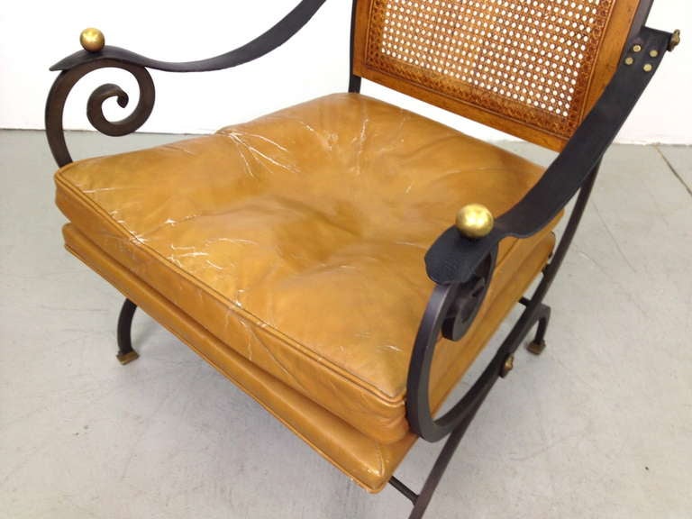 Elegant Iron Wood Brass Leather Wicker Lounge Chair 2