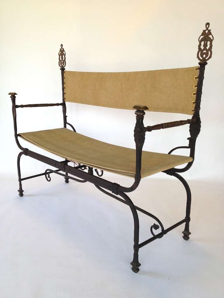 Signed Oscar B. Bach Wrought Iron Bench In Excellent Condition In Long Beach, CA