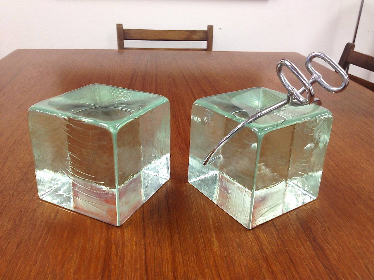 Glass Rare Pair of Curtis Jere Ice Block Bookends