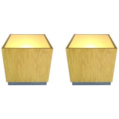 Pair Illuminated Cube End Tables on Chrome Bases Attr. Milo Baughman