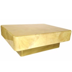 Monumental Karl Springer Parchment Coffee Table on Brass Plated Base