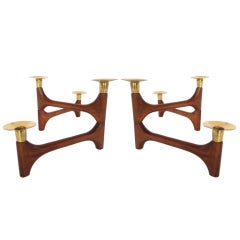 Vintage Pair of Sculptural Danish Modern Walnut Candle Holders