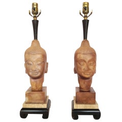 Pair of Decorative Buddha Head Lamps