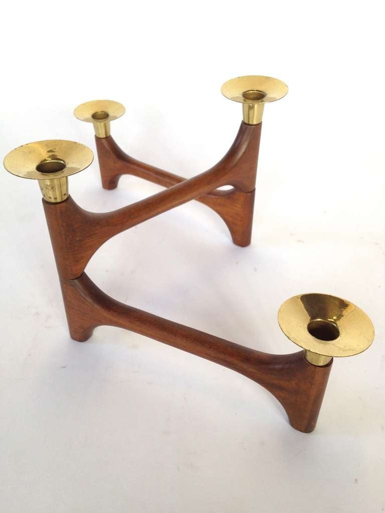 Pair of Sculptural Danish Modern Walnut Candle Holders In Excellent Condition In Long Beach, CA