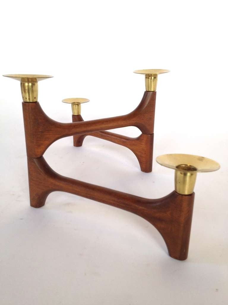 Mid-20th Century Pair of Sculptural Danish Modern Walnut Candle Holders