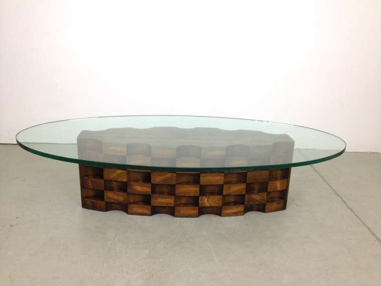 American Sculptural Glass Top Coffee Cocktail Table by Lane