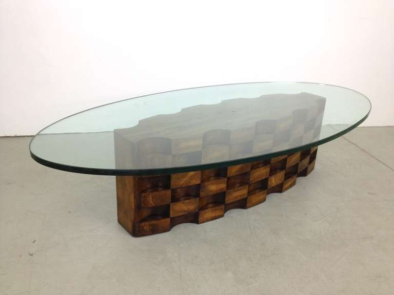 Sculptural Glass Top Coffee Cocktail Table by Lane In Good Condition In Long Beach, CA
