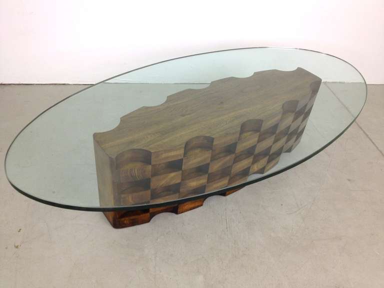 Sculptural Glass Top Coffee Cocktail Table by Lane 1