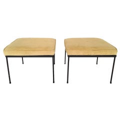 Pair of Modern Iron Upholstered Stools after Paul McCobb