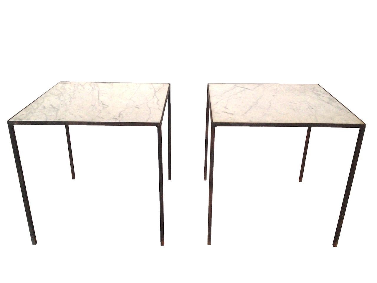Pair of Iron End Tables with Marble Tops