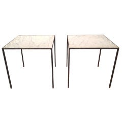 Pair of Iron End Tables with Marble Tops