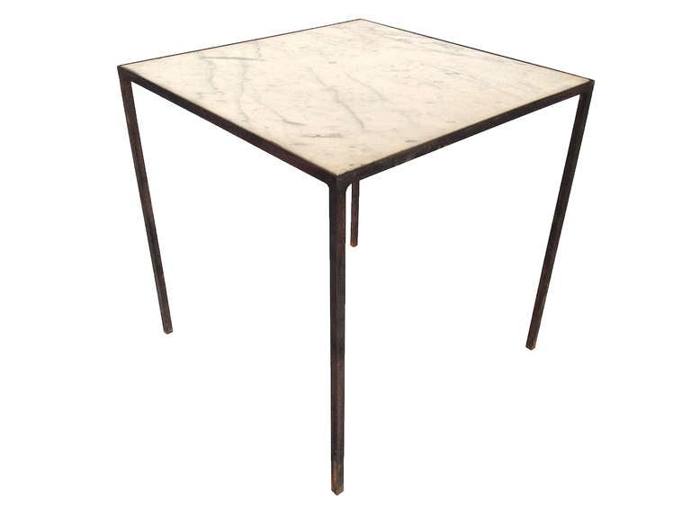 Mid-20th Century Pair of Iron End Tables with Marble Tops