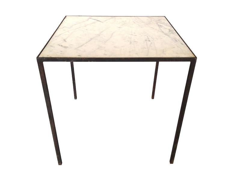 Pair of Iron End Tables with Marble Tops 1
