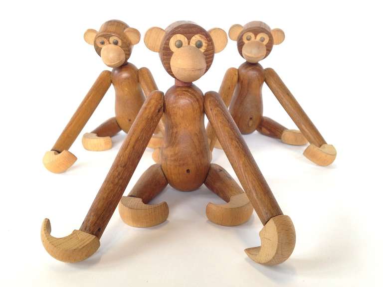 Group of 3 Zoo Line Danish Modern Kay Bojesen Style Teak Monkeys