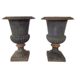 Pair of Large Cast Iron Garden Urns Pair of Large Cast Iron Garden Urns